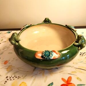 Mid-century Italian Majolica Green Glazed Planter